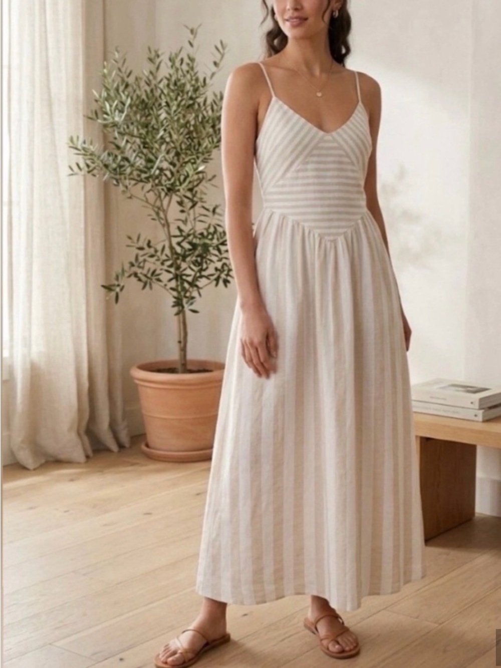Torn by Ronny Kobo Melinda Sand White Stripe Dress